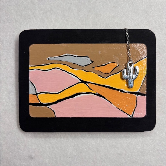 Abstract Painting Mini Tan Pink Orange Cactus Charm 3 x 4 inches Golden Hill - Picture 7 of 7